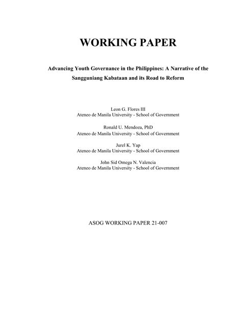 Advancing Youth Governance in the Philippines: A Narrative of .